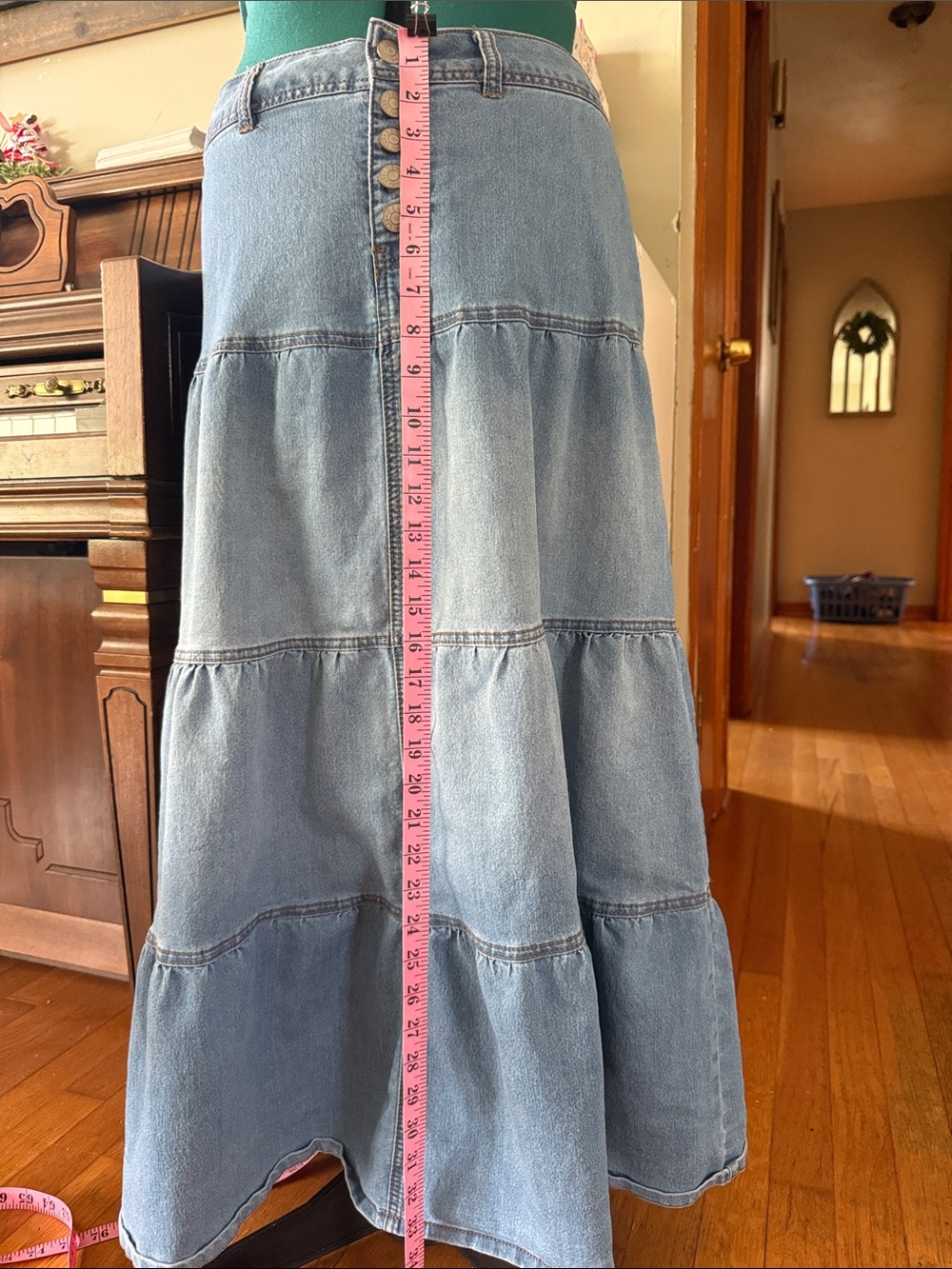Cato Light Blue Tiered Denim Maxi Skirt with Front Buttons - Picture 5 of 6